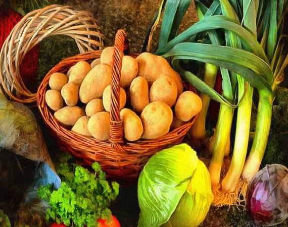 <br>potatoes, vegetables, onions, basket, potatoes, table,