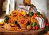 flowers, pumpkins, harvest, autumn